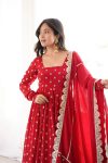 DESIGNER CHINON SILK SEQUENCE AND ZARI EMBROIDERY WORK GOWN BOTTOM WITH DUPATTA WEDDING WEAR WHOLESALE PRICE ETHNIC GARMENT (5)