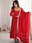 DESIGNER CHINON SILK SEQUENCE AND ZARI EMBROIDERY WORK GOWN BOTTOM WITH DUPATTA RED