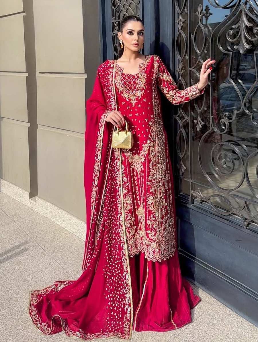 DESIGNER CHINON ZARI & SEQUENCE EMBROIDERY WORK TOP PALAZZO WITH DUPATTA WEDDING WEAR WHOLESALE PRICE ETHNIC GARMENT (2)