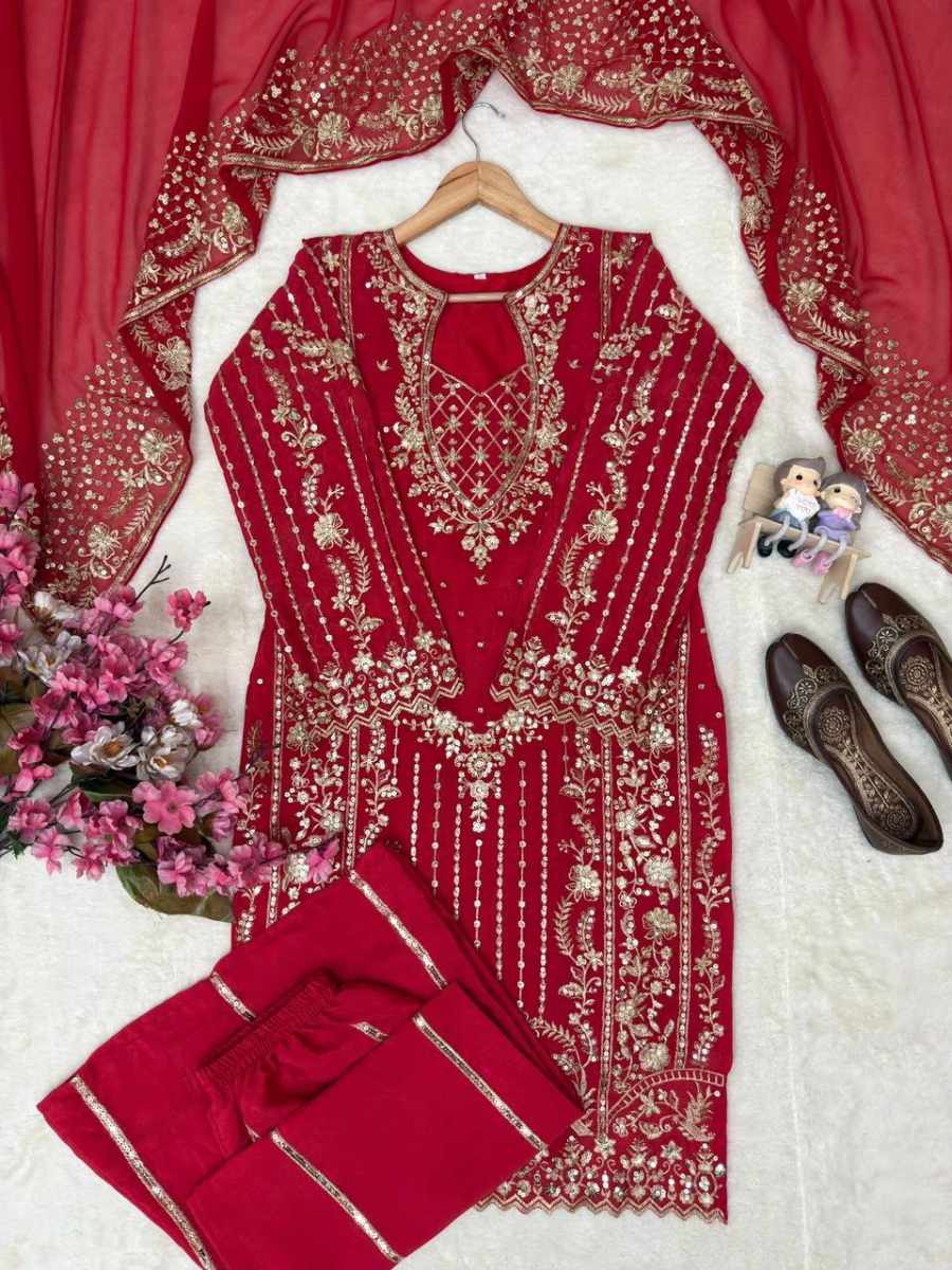 DESIGNER CHINON ZARI & SEQUENCE EMBROIDERY WORK TOP PALAZZO WITH DUPATTA WEDDING WEAR WHOLESALE PRICE ETHNIC GARMENT (20)
