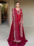 DESIGNER CHINON ZARI & SEQUENCE EMBROIDERY WORK TOP PALAZZO WITH DUPATTA RED