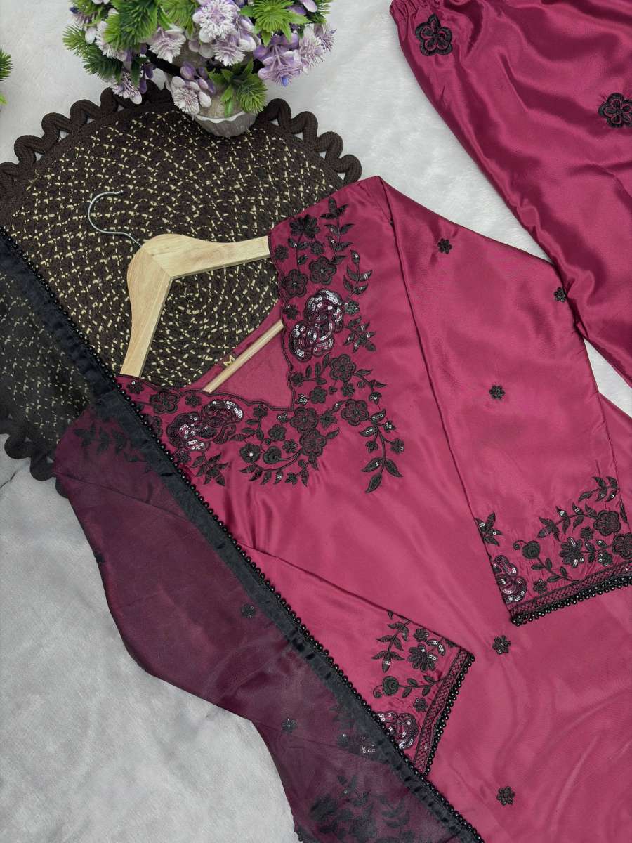 DESIGNER CREPE EMBROIDERY WITH SEQUENCE WORK TOP PALAZZO WITH DUPATTA FESTIVE WEAR WHOLESALE PRICE ETHNIC GARMENT (8)
