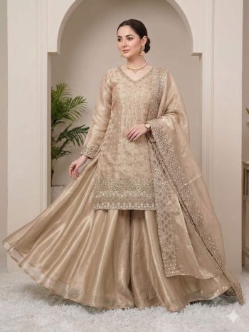 FABULOUS GEORGETTE SEQUENCE EMBROIDERY WORK TOP BOTTOM WITH DUPATTA CREAM