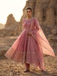 DESIGNER FENDY SILK EMBROIDERY SEQUENCE WORK  GOWN BOTTOM WITH DUPATTA BABY PINK