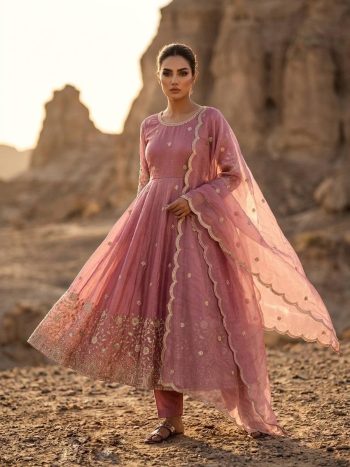 DESIGNER FENDY SILK EMBROIDERY SEQUENCE WORK  GOWN BOTTOM WITH DUPATTA BABY PINK