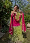 DESIGNER FENDY SILK MIRROR WORK TOP LEHENGA WITH DUPATTA PINK AND LEMON
