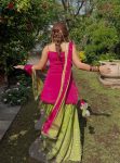 DESIGNER FENDY SILK MIRROR WORK TOP LEHENGA WITH DUPATTA RECEPTION WEAR WHOLESALE PRICE ETHNIC GARMENT (2)
