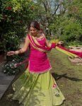 DESIGNER FENDY SILK MIRROR WORK TOP LEHENGA WITH DUPATTA RECEPTION WEAR WHOLESALE PRICE ETHNIC GARMENT (2)