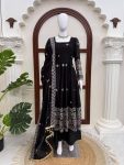 DESIGNER FENDY SILK THREADS WITH SEQUENCE WORK GOWN BOTTOM WITH DUPATTA BLACK
