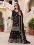 DESIGNER GEORGETTE EMBROIDERY THREAD SEQUENCE ZARI WORK TOP SHARARA WITH DUPATTA BLACK (1)