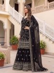 DESIGNER GEORGETTE EMBROIDERY THREAD SEQUENCE ZARI WORK TOP SHARARA WITH DUPATTA BLACK (1)