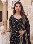 DESIGNER GEORGETTE EMBROIDERY THREAD SEQUENCE ZARI WORK TOP SHARARA WITH DUPATTA BLACK (1)
