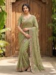 DESIGNER GEORGETTE EMBROIDERY WITH CUTWORK BORDER SAREE WITH UNSTITCHED BLOUSE PISTA
