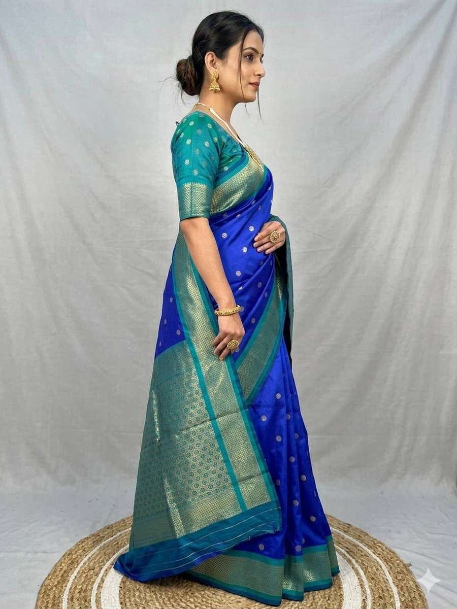 DESIGNER KANIJIVARAM SOFT SILK GOLD ZARI BHTI WEAVES WORK SAREE WITH UNSTITCHED BLOUSE CASUAL WEAR WHOLESALE PRICE ETHNIC GARMENT (2)