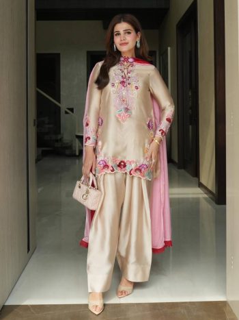 DESIGNER NATURAL SATIN EMBROIDERY WORK TOP BOTTOM WITH DUPATTA