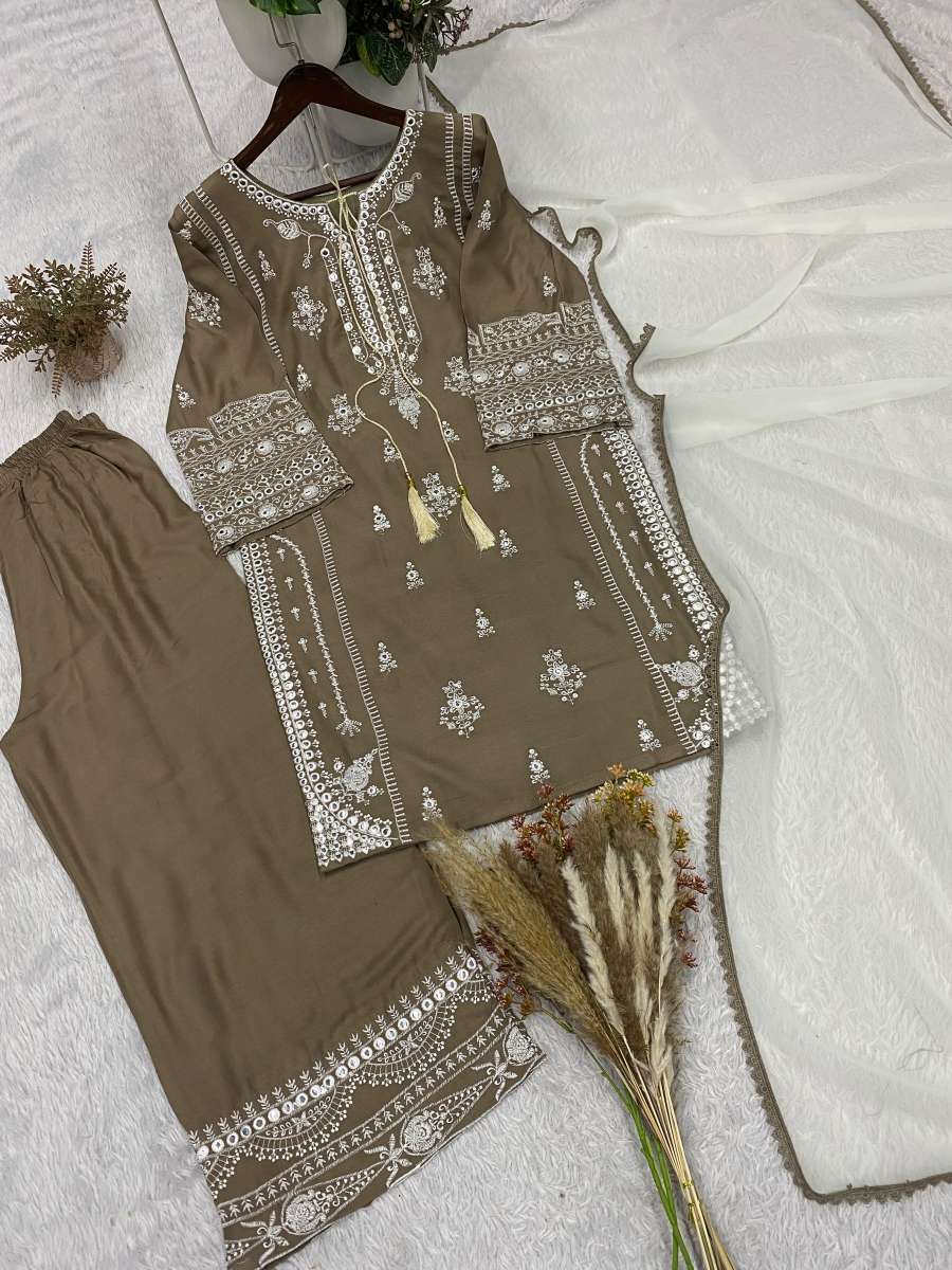DESIGNER RAYON EMBROIDERY WORK WITH PAPER WORK MIRROR EFFECT WORK TOP PALAZZO WITH DUPATTA CASUAL WEAR WHOLESALE PRICE ETHNIC GARMENT (4)