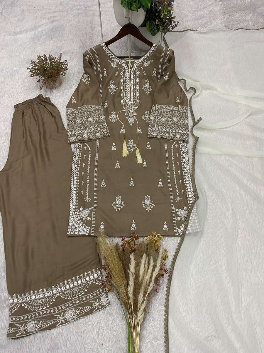 DESIGNER RAYON EMBROIDERY WORK WITH PAPER WORK MIRROR EFFECT WORK TOP PALAZZO WITH DUPATTA CASUAL WEAR WHOLESALE PRICE ETHNIC GARMENT (5)