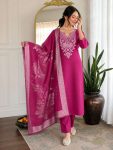 DESIGNER SLUB COTTON EMBROIDERY WORK TOP BOTTOM WITH DUPATTA CASUAL WEAR WHOLESALE PRICE ETHNIC GARMENT (2)