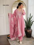 DESIGNER SLUB COTTON EMBROIDERY WORK TOP BOTTOM WITH DUPATTA BABY PINK