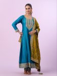 DESIGNER VICHITRA SILK EMBROIDERY WORK ANARKALI BOTTOM WITH DUPATTA BLUE