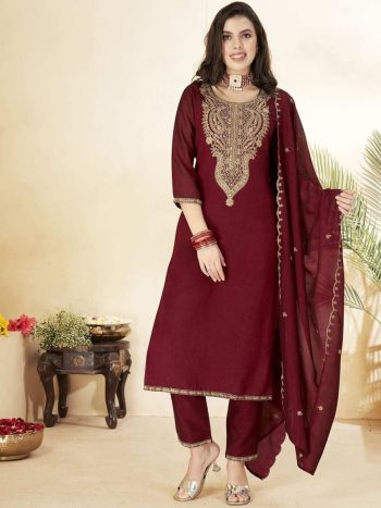DESIGNER VICHITRA SILK SEQUENCE CODING EMBROIDERY WORK TOP BOTTOM WITH DUPATTA