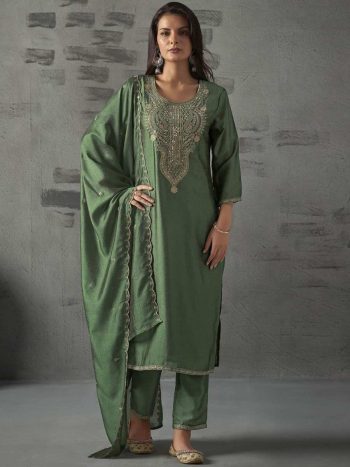 DESIGNER VICHITRA SILK SEQUENCE CODING EMBROIDERY WORK TOP BOTTOM WITH DUPATTA