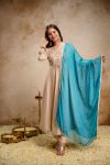 DESIGNER VISCOSE CHANDERI EMBROIDERY BEADS WORK GOWN BOTTOM WITH DUPATTA CREAM