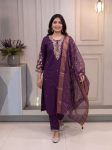 FABULOUS COTTON BLEND EMBROIDERY SEQUENCE WORK TOP BOTTOM WITH DUPATTA PURPLE