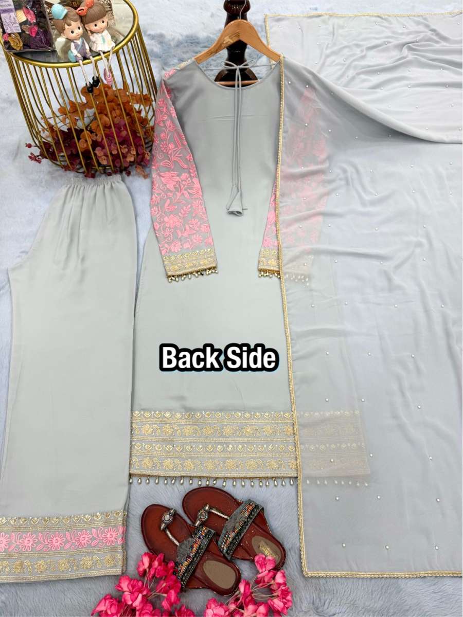 FABULOUS FAUX GEORGETTE EMBROIDERY SEQUENCE WORK TOP BOTTOM WITH DUPATTA FESTIVAL WEAR WHOLESALE PRICE ETHNIC GARMENT (1)