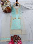 FABULOUS FAUX GEORGETTE EMBROIDERY SEQUENCE WORK TOP BOTTOM WITH DUPATTA FESTIVAL WEAR WHOLESALE PRICE ETHNIC GARMENT (4)