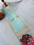 FABULOUS FAUX GEORGETTE EMBROIDERY SEQUENCE WORK TOP BOTTOM WITH DUPATTA FESTIVAL WEAR WHOLESALE PRICE ETHNIC GARMENT (4)