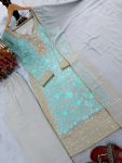 FABULOUS FAUX GEORGETTE EMBROIDERY SEQUENCE WORK TOP BOTTOM WITH DUPATTA FESTIVAL WEAR WHOLESALE PRICE ETHNIC GARMENT (4)