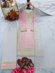 FABULOUS FAUX GEORGETTE EMBROIDERY SEQUENCE WORK TOP BOTTOM WITH DUPATTA FESTIVAL WEAR WHOLESALE PRICE ETHNIC GARMENT (8)
