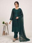FABULOUS GEORGETTE SEQUENCE EMBROIDERY WORK TOP BOTTOM WITH DUPATTA TEAL