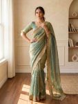 FABULOUS MOSS SILK JACQUARD BUTTI SAREE WITH UNSTITCHED BLOUSE RAMA