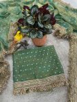 FABULOUS MOSS SILK JACQUARD BUTTI SAREE WITH UNSTITCHED BLOUSE PARTY WEAR WHOLESALE PRICE ETHNIC GARMENT (15)