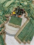 FABULOUS MOSS SILK JACQUARD BUTTI SAREE WITH UNSTITCHED BLOUSE PARTY WEAR WHOLESALE PRICE ETHNIC GARMENT (15)