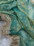 FABULOUS MOSS SILK JACQUARD BUTTI SAREE WITH UNSTITCHED BLOUSE PARTY WEAR WHOLESALE PRICE ETHNIC GARMENT (15)
