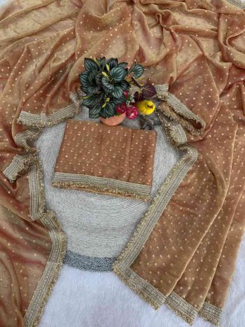 FABULOUS MOSS SILK JACQUARD BUTTI SAREE WITH UNSTITCHED BLOUSE ORANGE