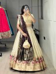 FABULOUS PAITHANI SILK ZARI WEAVING WORK LEHENGA CHOLI WITH DUPATTA CREAM AND WINE
