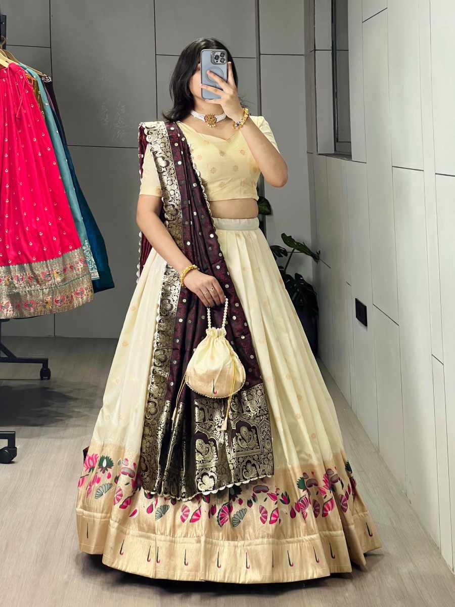 FABULOUS PAITHANI SILK ZARI WEAVING WORK LEHENGA CHOLI WITH DUPATTA WEDDING WEAR WHOLESALE PRICE ETHNIC GARMENT (11)