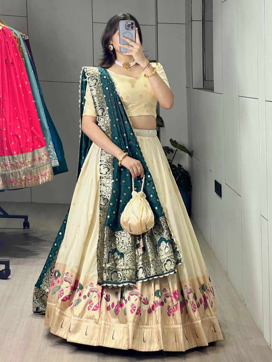 FABULOUS PAITHANI SILK ZARI WEAVING WORK LEHENGA CHOLI WITH DUPATTA WEDDING WEAR WHOLESALE PRICE ETHNIC GARMENT (15)