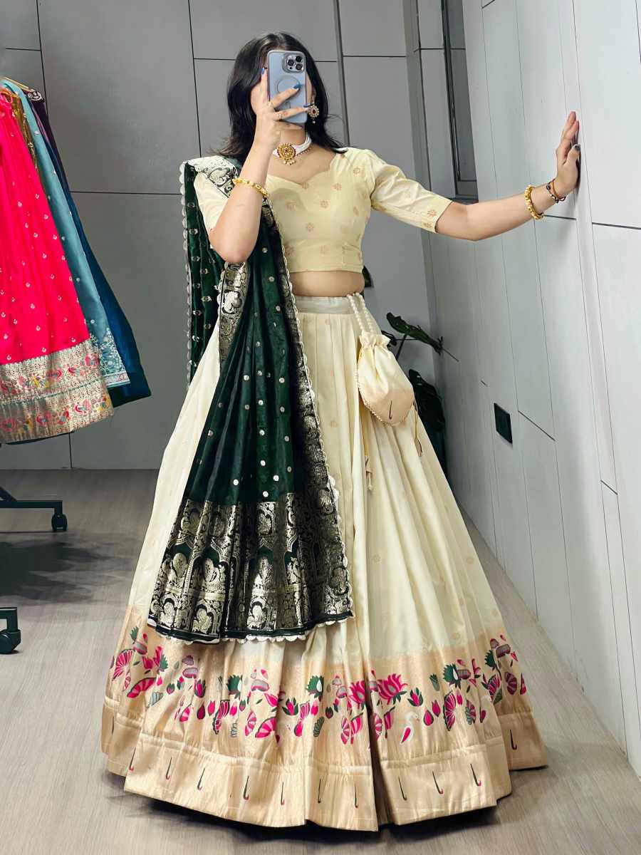 FABULOUS PAITHANI SILK ZARI WEAVING WORK LEHENGA CHOLI WITH DUPATTA WEDDING WEAR WHOLESALE PRICE ETHNIC GARMENT (6)