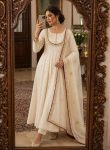 FABULOUS ROMAN COTTON EMBROIDERY THREAD AND SEQUENCE WORK  GOWN BOTTOM WITH DUPATTA OFF WHITE