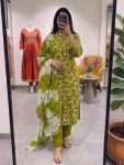 FANCY BAMBO COTTON FLORAL PRINT WORK TOP BOTTOM WITH DUPATTA PARROT GREEN