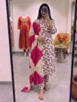 FANCY BAMBO COTTON FLORAL PRINT WORK TOP BOTTOM WITH DUPATTA PINK