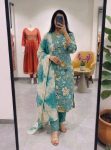 FANCY BAMBO COTTON FLORAL PRINT WORK TOP BOTTOM WITH DUPATTA SKY