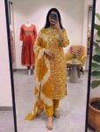 FANCY BAMBO COTTON FLORAL PRINT WORK TOP BOTTOM WITH DUPATTA YELLOW