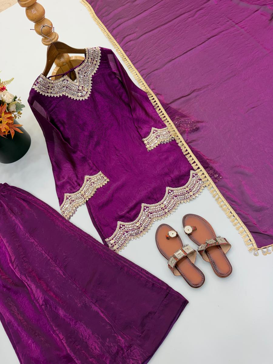 FANCY FENDY SILK EMBROIDERY CODING AND REAL MIRROR WORK TOP PALAZZO WITH DUPATTA WEDDING WEAR WHOLESALE PRICE ETHNIC GARMENT (1)