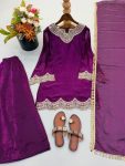 FANCY FENDY SILK EMBROIDERY CODING AND REAL MIRROR WORK TOP PALAZZO WITH DUPATTA WEDDING WEAR WHOLESALE PRICE ETHNIC GARMENT (5)